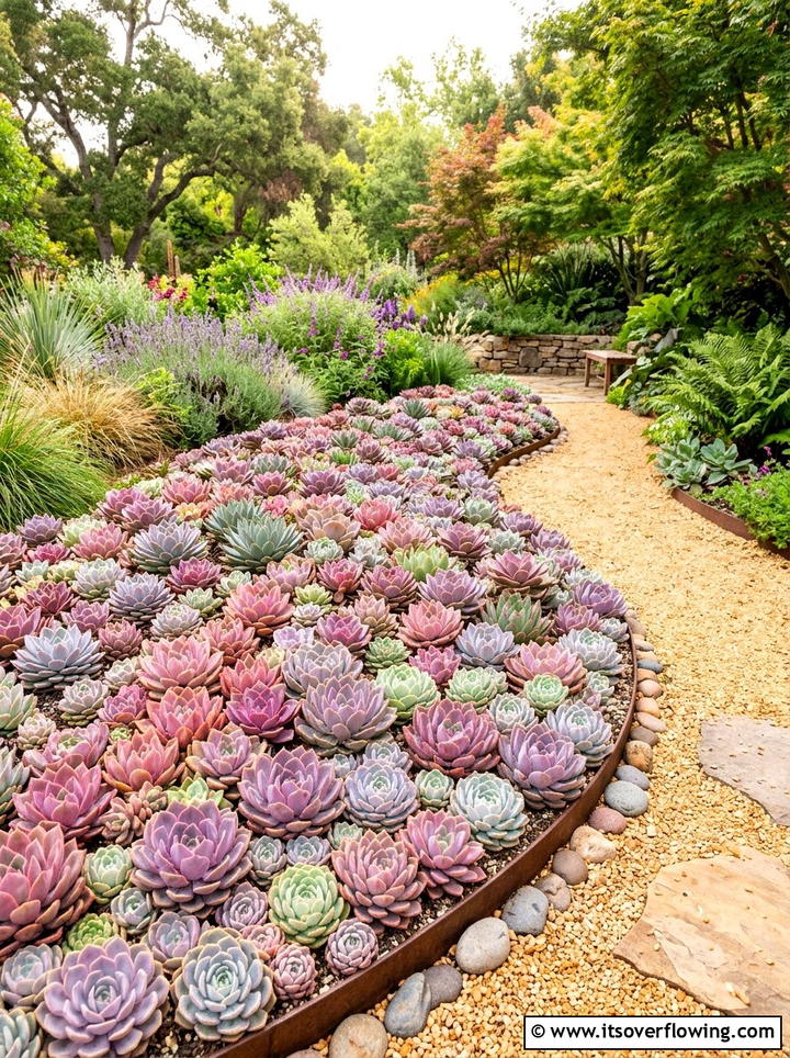 Colorful echeveria bed - 25 garden design ideas with succulent beds