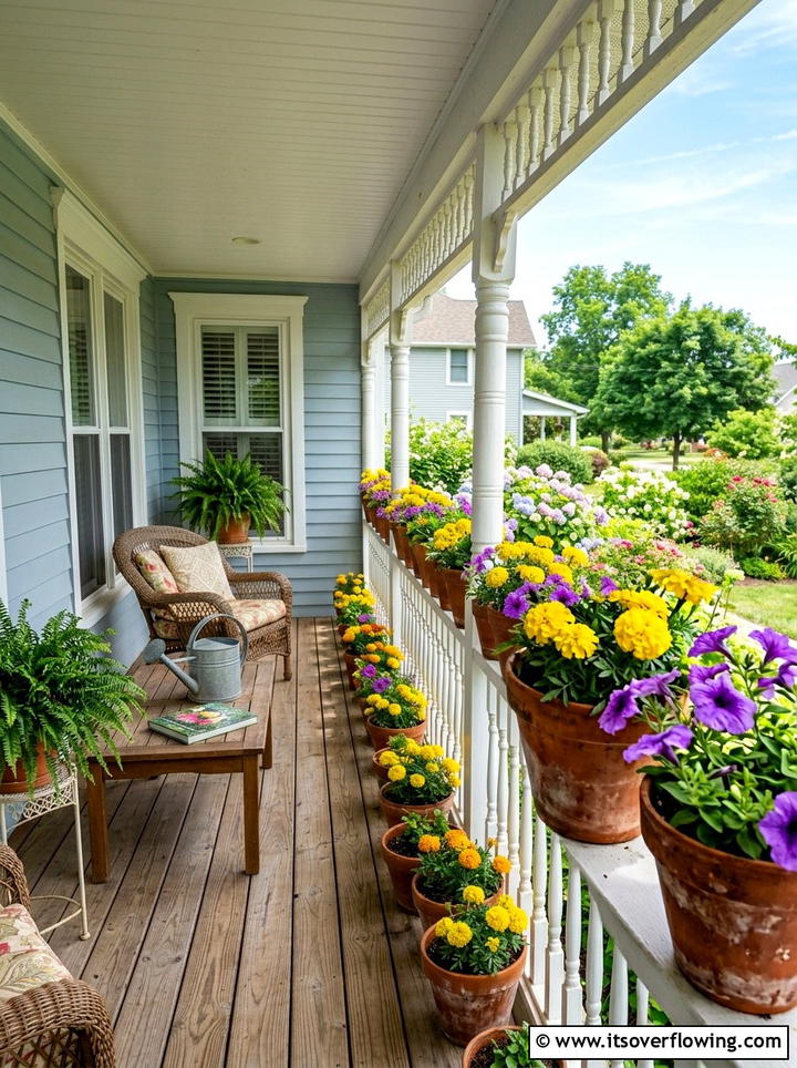Colorful flower terracotta pots - 25 front porch ideas with terracotta pots