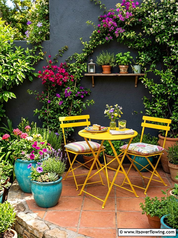 Colorful folding bistro furniture - 25 small garden ideas with foldable seating