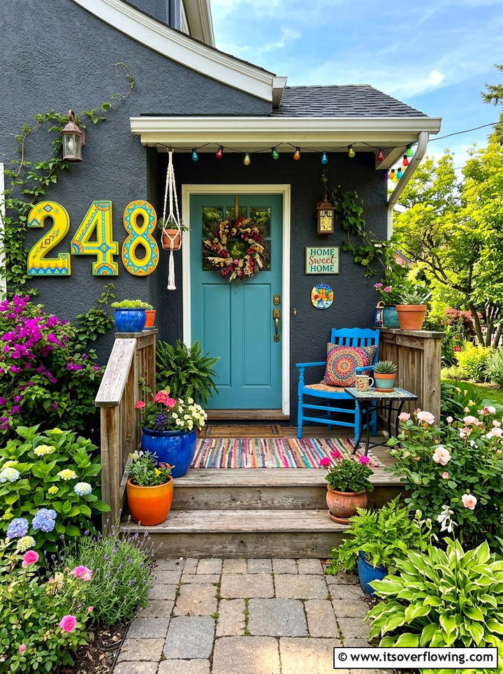 Colorful front porch house numbers - 25 front porch ideas with house numbers