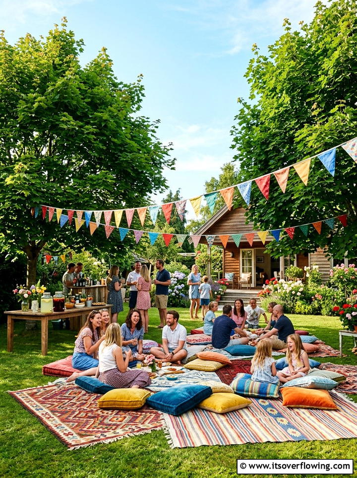 Colorful garden bunting - 25 garden decor ideas with hanging decor