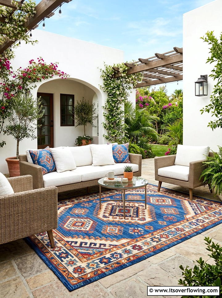 Colorful outdoor rug - 25 front porch ideas with pops of color