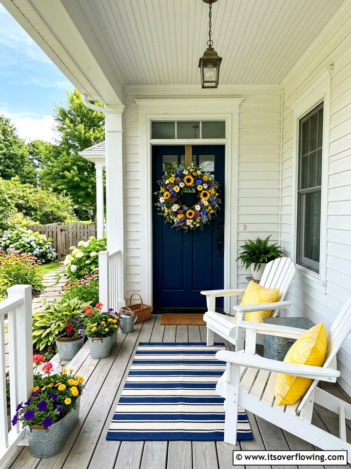 Colorful summer floral wreath - 25 front porch decor ideas with wreaths