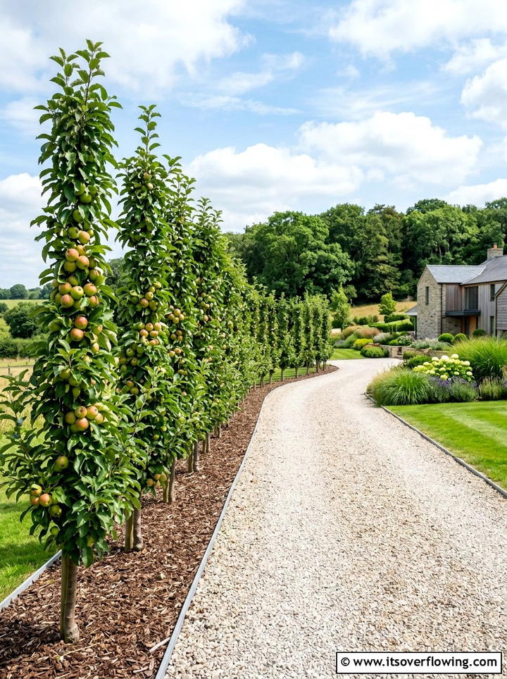 Columnar apple tree row - 25 garden ideas with fruit trees