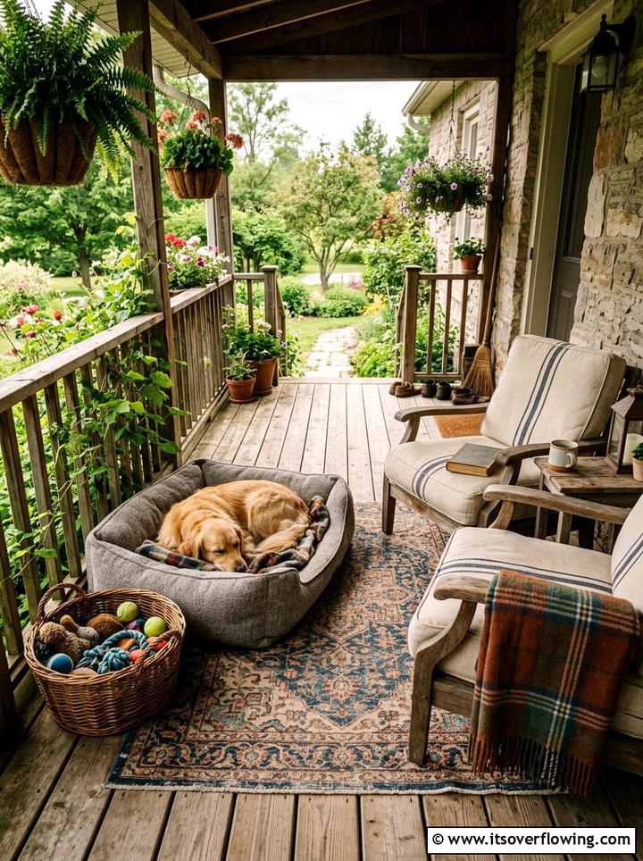 Comfortable Dog Lounge On Porch - 25 front porch ideas with dog friendly setup