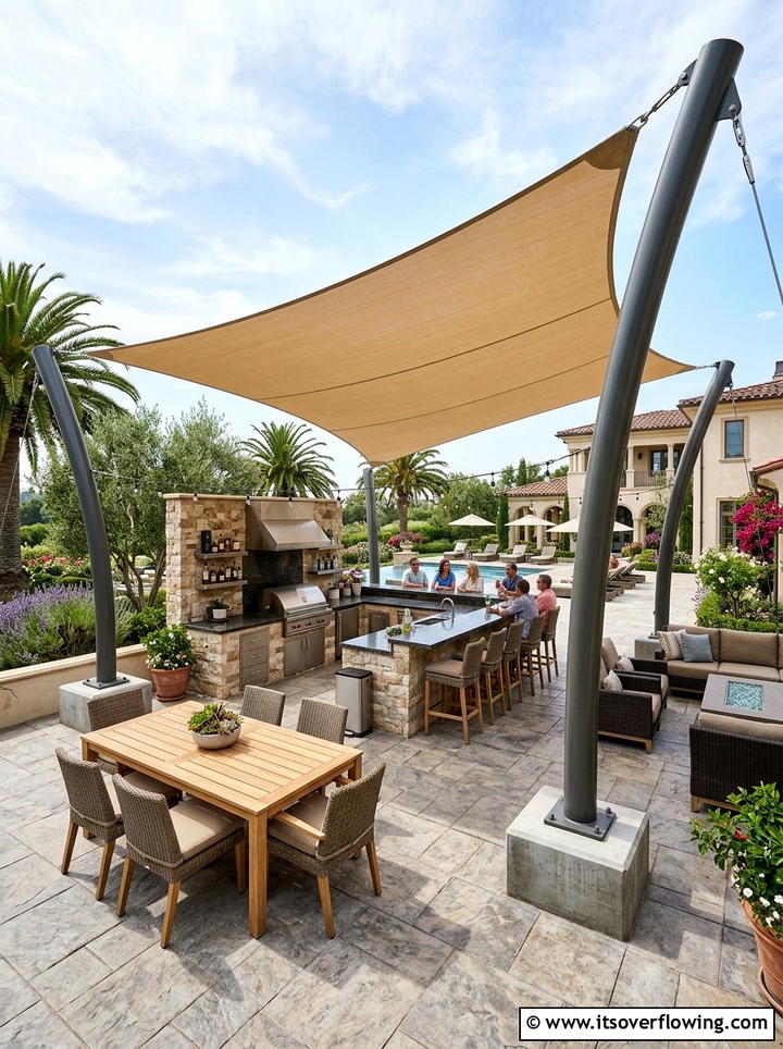 Commercial style shade sail - 25 garden decor ideas with shade sails
