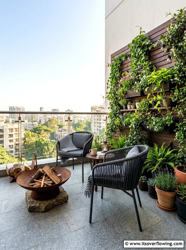 Compact Terrace Fire Bowl Setup - 25 small garden ideas with fire bowl