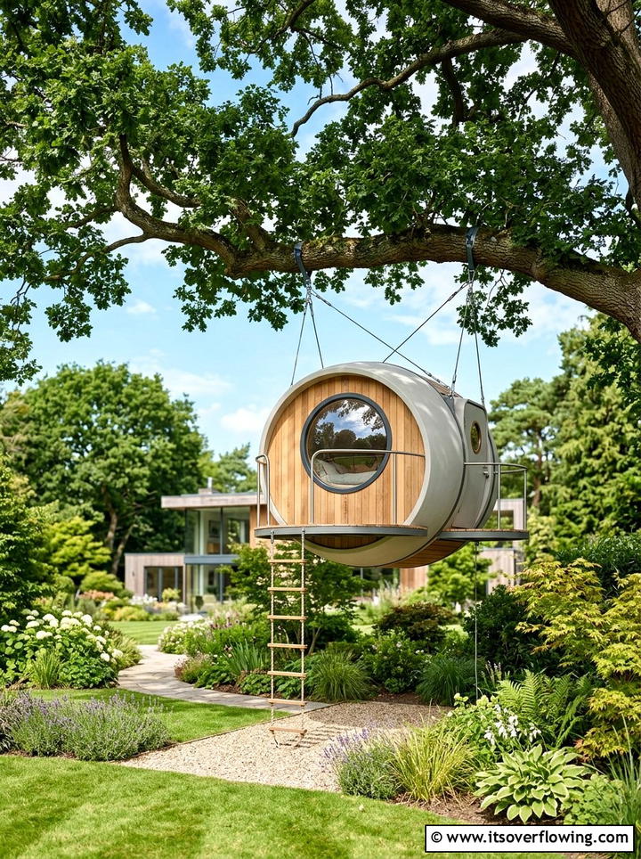 Compact Treehouse Pod - 25 backyard ideas with treehouse