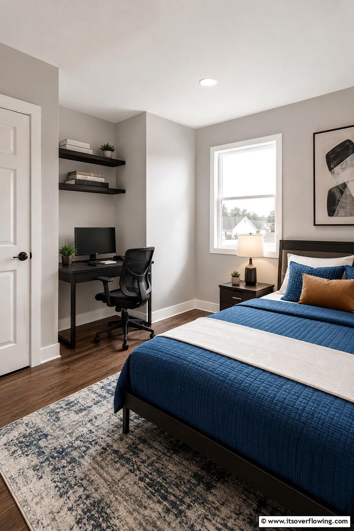 Compact Workspace Addition - 30 Space-Saving Small Guest Bedroom Ideas for Cozy Comfort