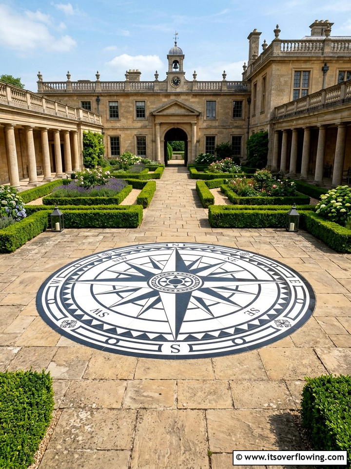Compass rose garden floor - 25 garden ideas with pebble mosaics