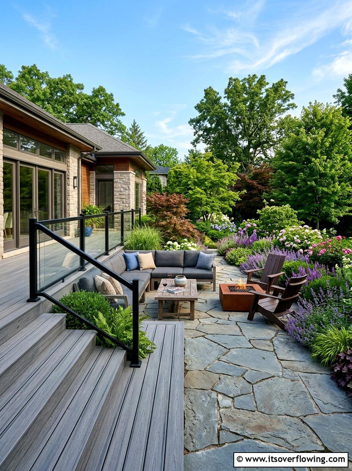 Composite Deck And Natural Stone Patio - 25 garden design ideas with deck and patio
