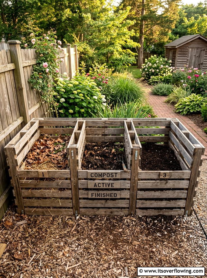 Compost Bin System - 25 garden decor ideas with pallet projects