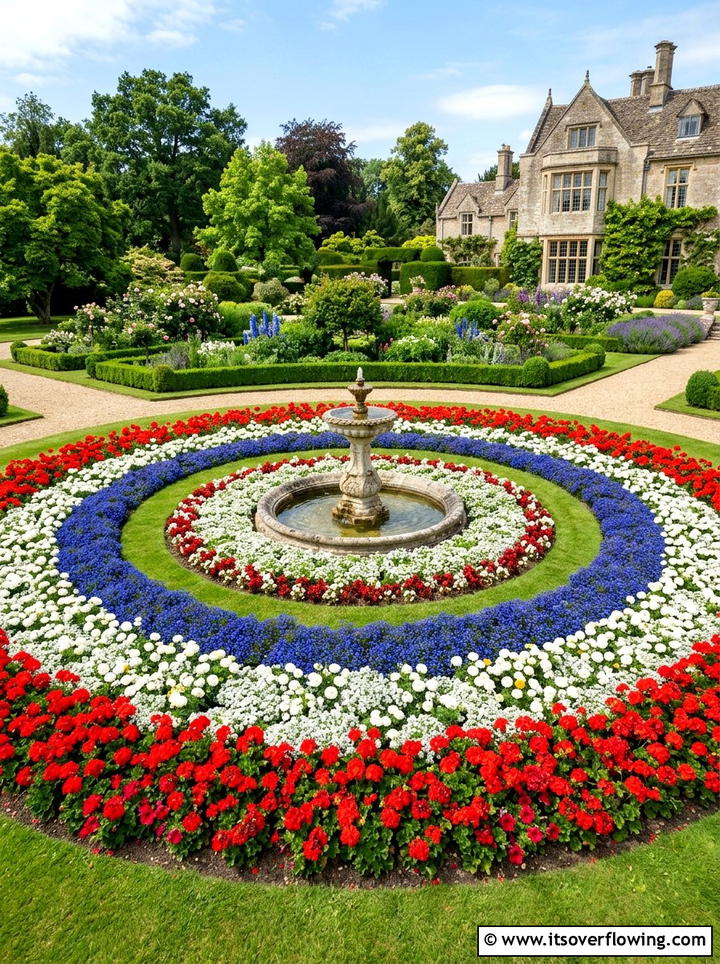 Concentric circle flower display - 25 creative garden ideas with geometric beds