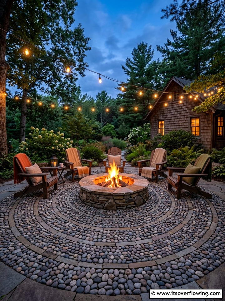 Concentric circle pebble patio - 25 garden ideas with pebble mosaics