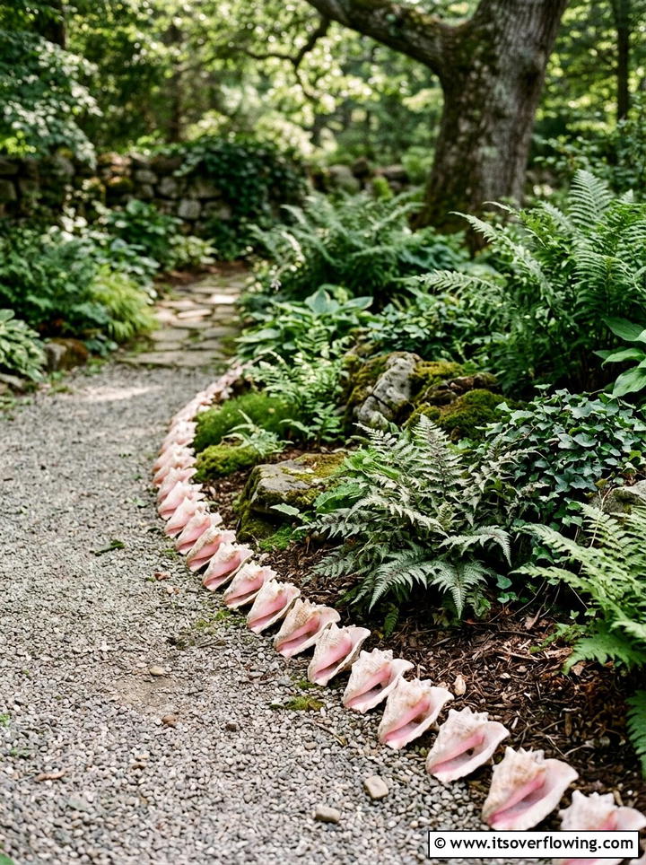 Conch shell line for shady garden corners - 25 garden ideas with shell borders