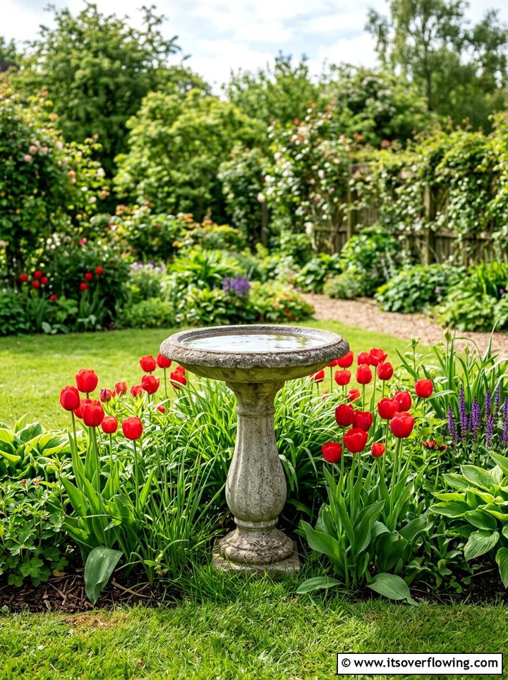 Concrete Bird Bath - 25 garden decor ideas with spring decor
