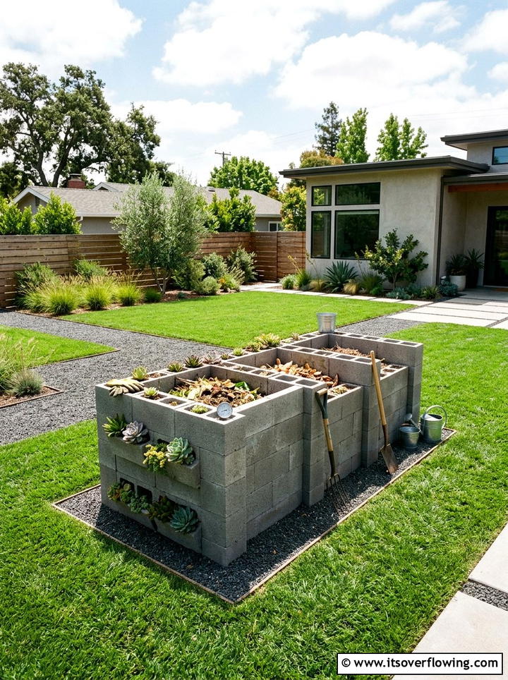 Concrete Block Composting Station - 25 garden ideas with compost bins