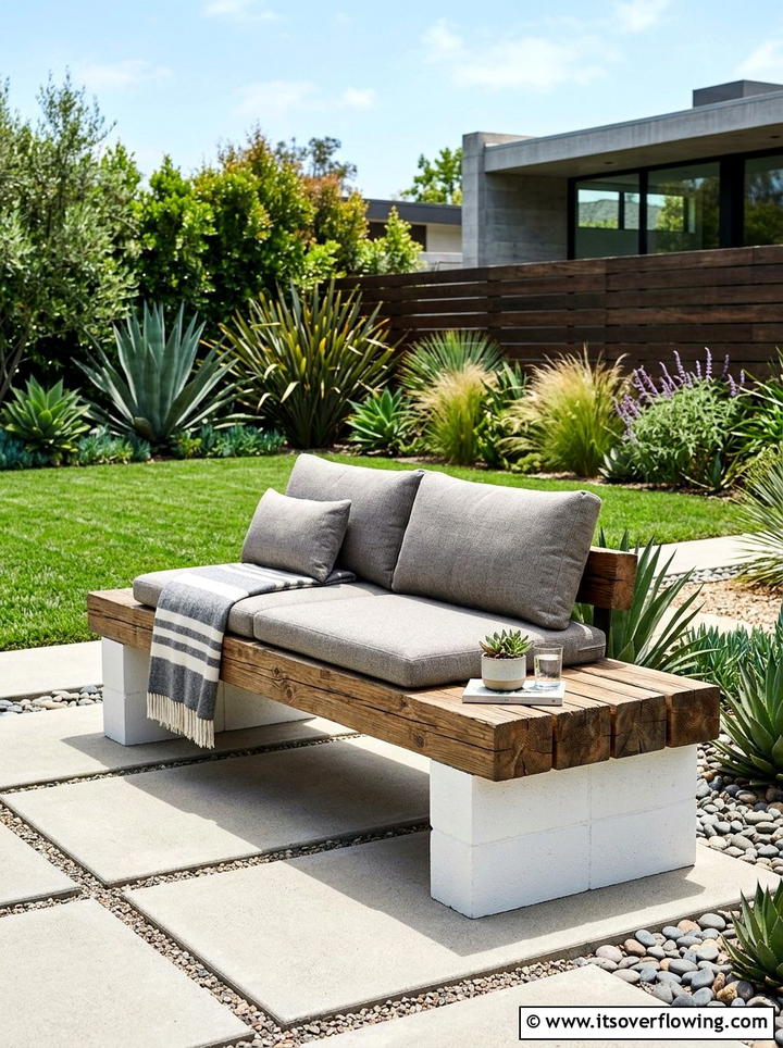 Concrete Block Garden Bench - 25 upcycled garden ideas with modern style