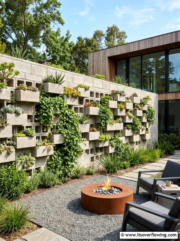 Concrete Block Plant Wall - 25 backyard ideas with vertical garden
