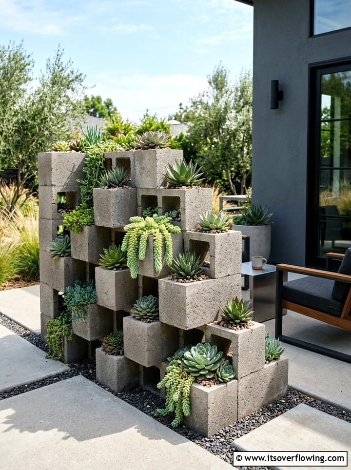 Concrete Block Planter - 25 recycled garden ideas with pallet wall garden