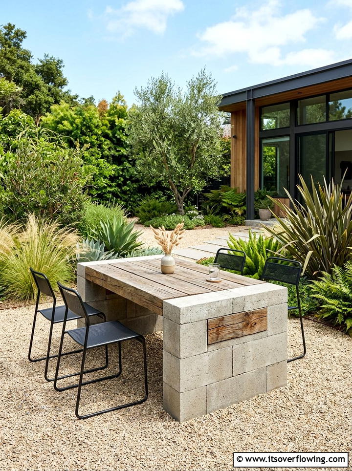 Concrete Block Table - 25 upcycled garden ideas with outdoor tables