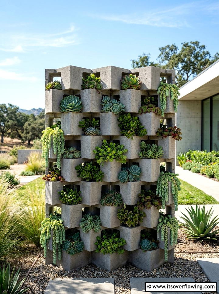 Concrete Block Vertical Planter - 25 small garden ideas with vertical planters