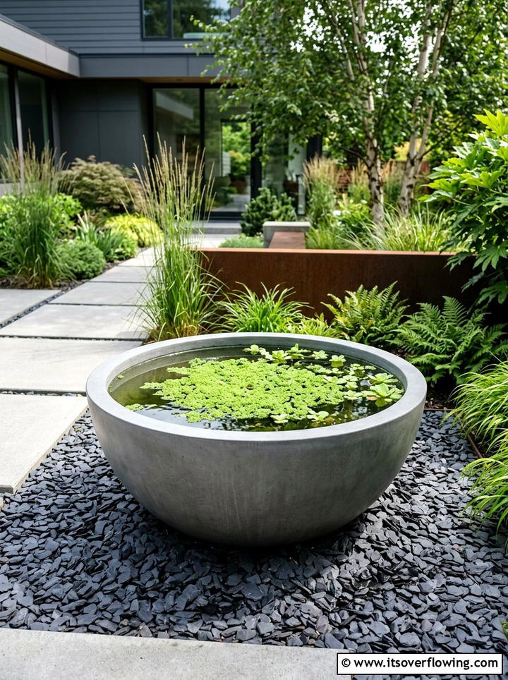 Concrete Bowl Water Feature - 25 creative garden ideas with mini ponds