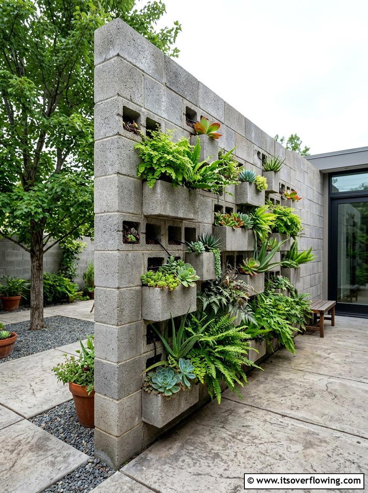 Concrete Cinder Block Vertical Wall - 25 upcycled garden ideas for shaded spaces