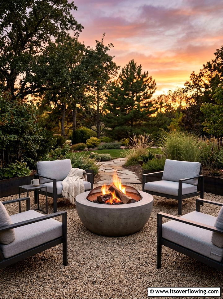Concrete Fire Pit - 25 garden decor ideas with neutral tones