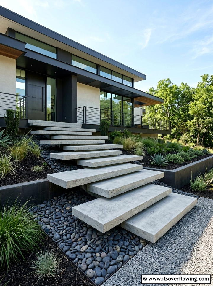 Concrete Floating Staircase - 25 backyard ideas with steps