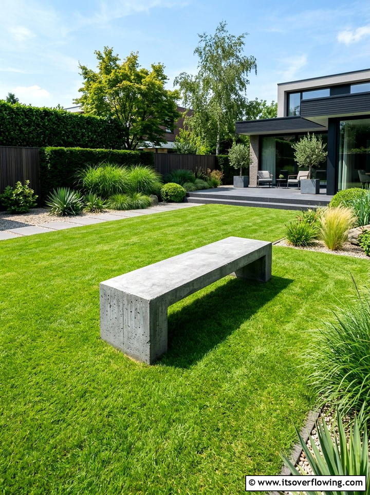 Concrete Garden Furniture On Green Lawn - 25 garden design ideas with bold contrast