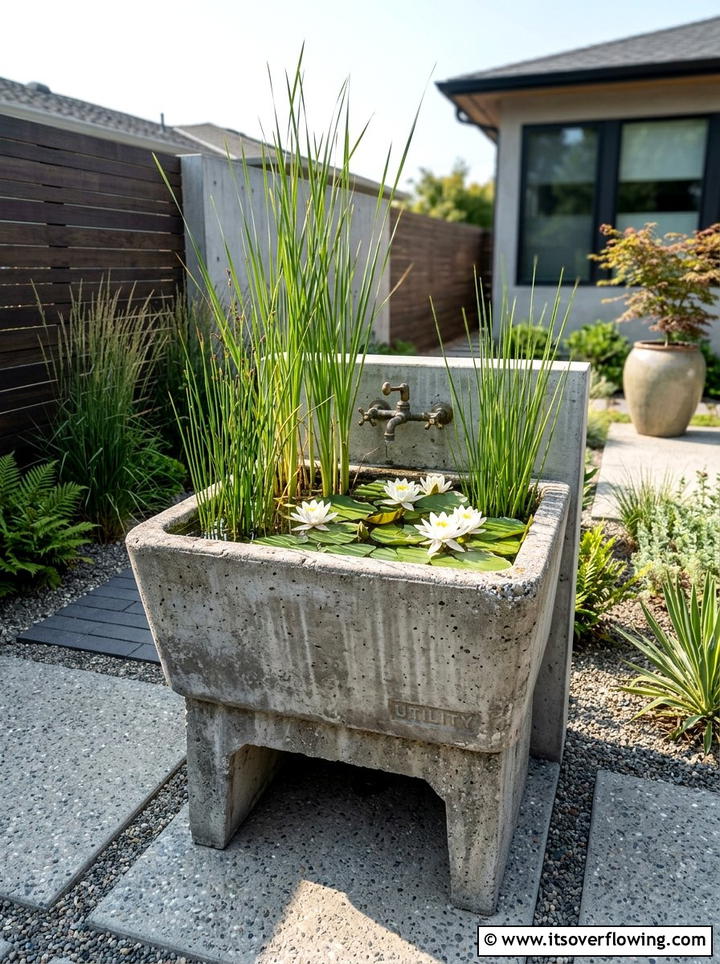 Concrete Laundry Sink - 25 backyard ideas with vintage planters