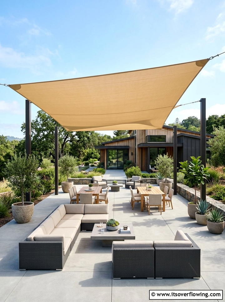 Concrete Patio Sun Sail - 25 backyard ideas with shade sail