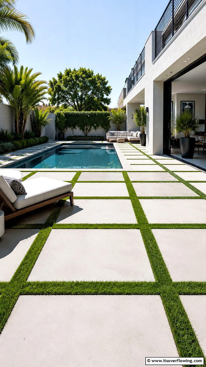 Concrete Pavers with Grass Joints - 20 Stylish Concrete Pool Deck Ideas for Your Backyard