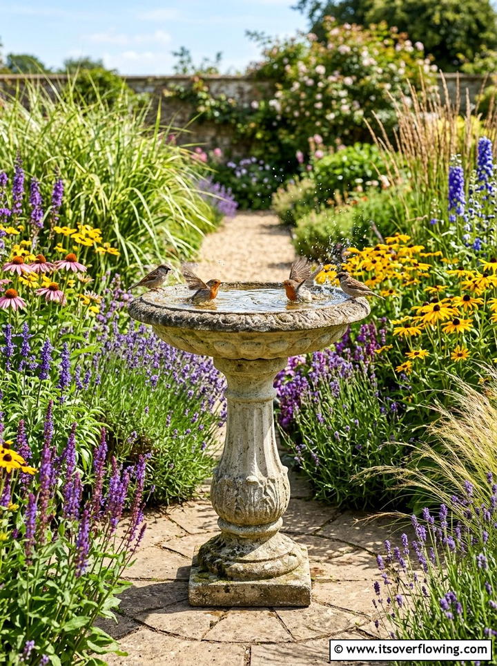 Concrete Pedestal Bird Bath - 25 garden ideas for rustic style