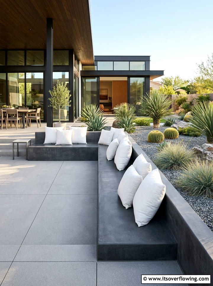 Concrete Perimeter Bench - 25 backyard ideas with built in seating