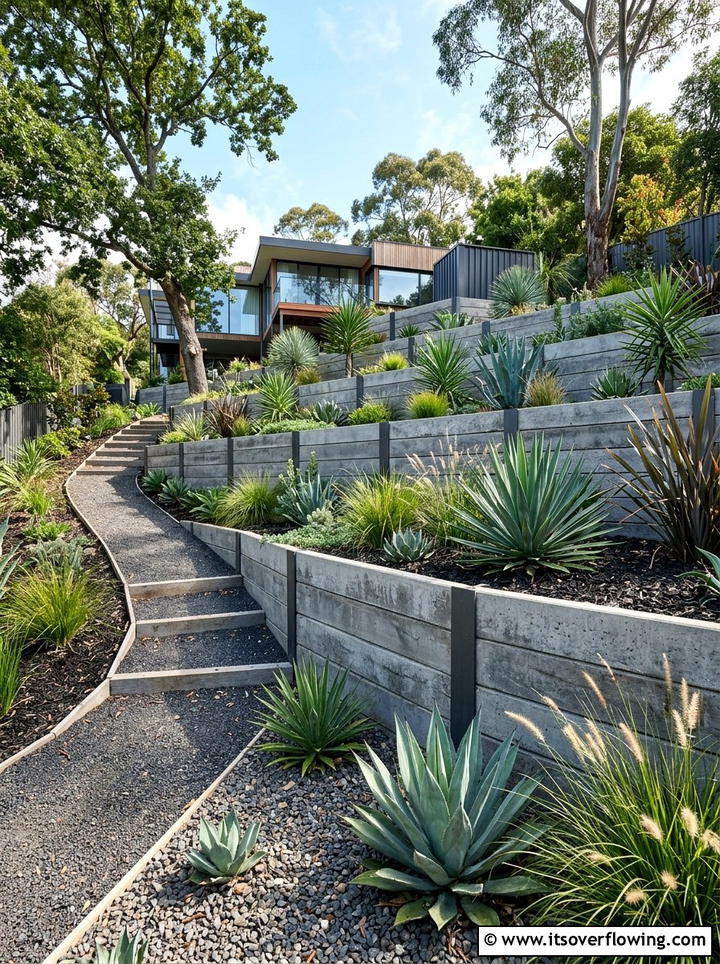 Concrete Sleeper Wall - 25 garden ideas for uneven ground
