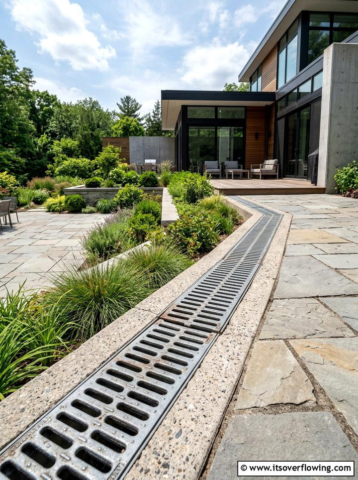 Concrete Strip Drain - 25 backyard ideas with drainage solutions