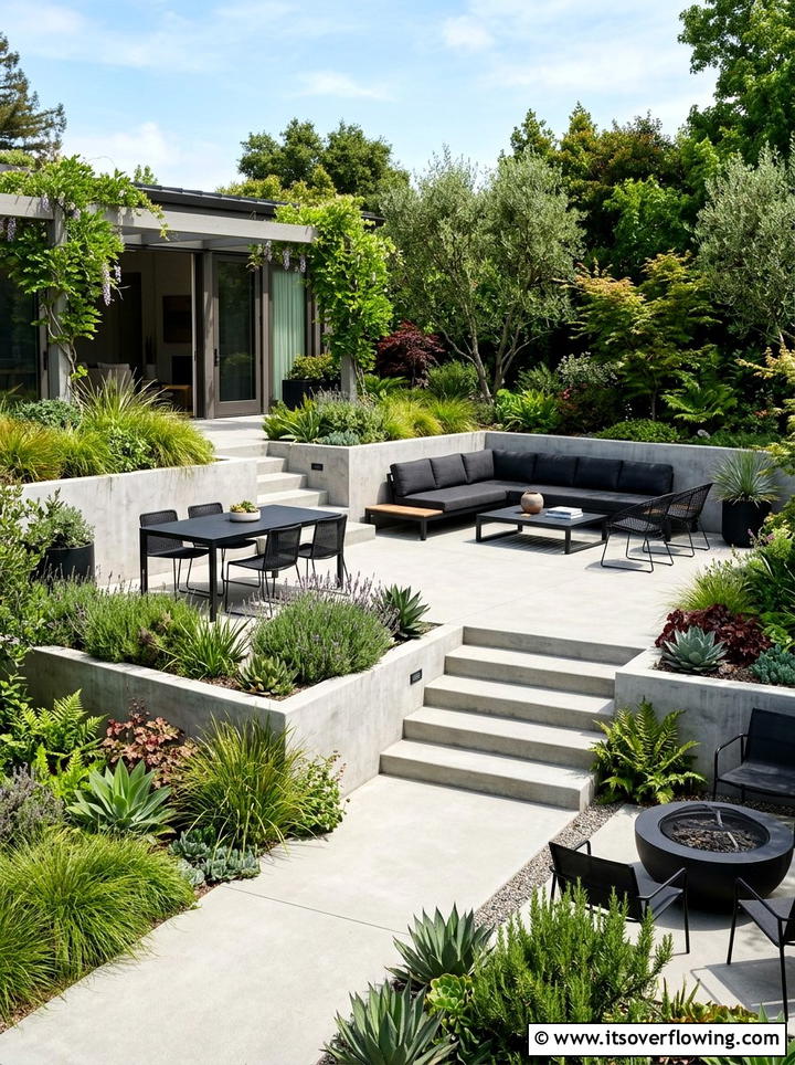 Concrete Tiered Patio - 25 backyard ideas with terracing