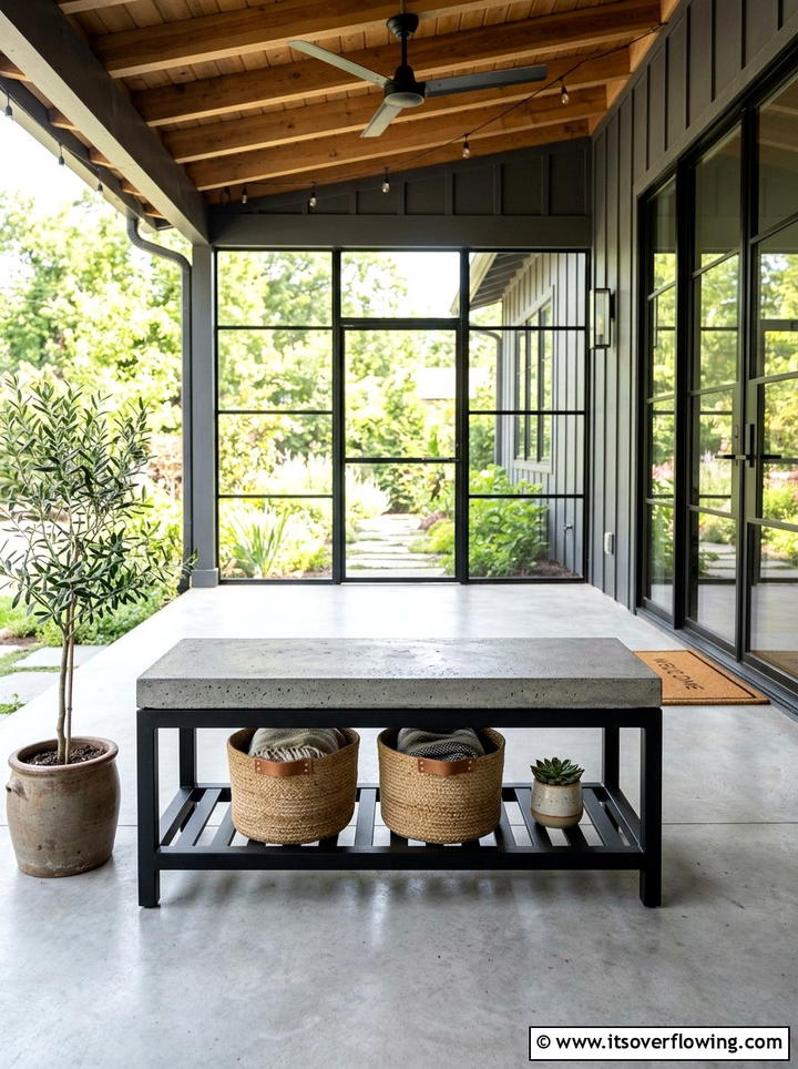 Concrete Top Storage Bench - 25 front porch ideas with storage bench