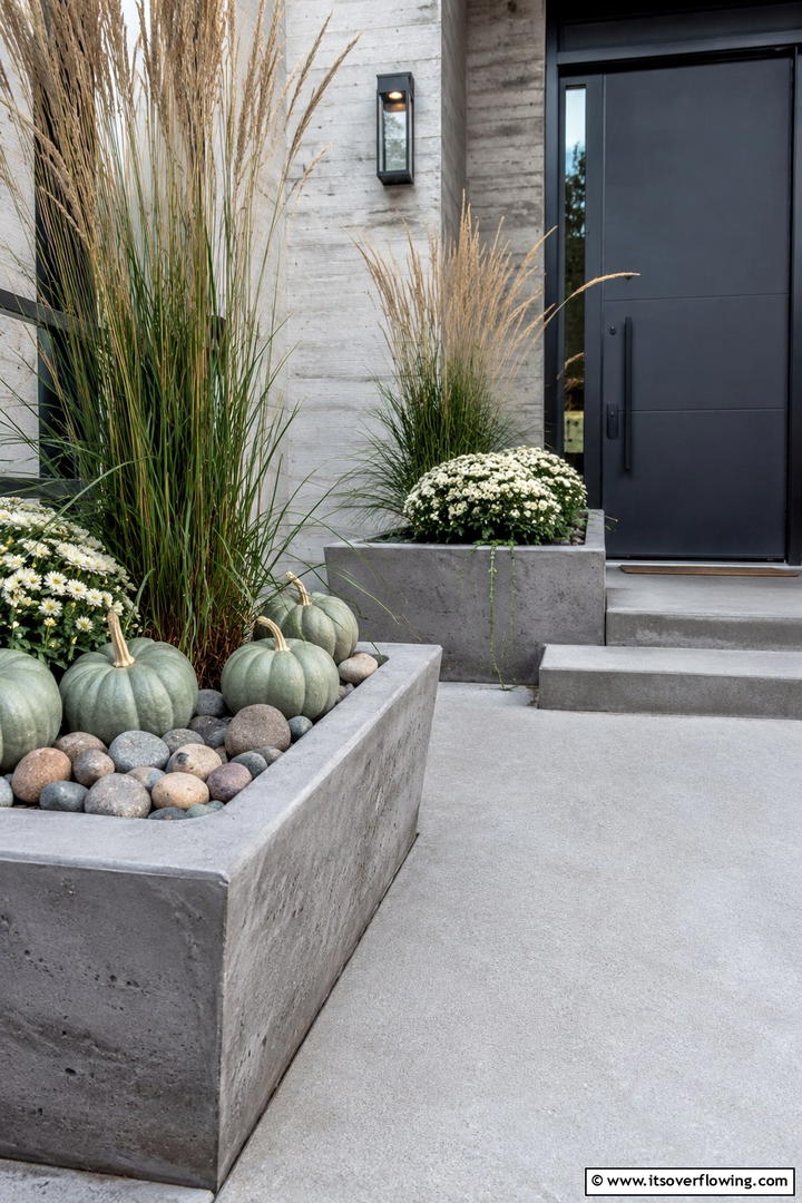 Concrete and Stone Elements - 50 Modern Fall Porch Decor Ideas Roundup- Warm Welcomes