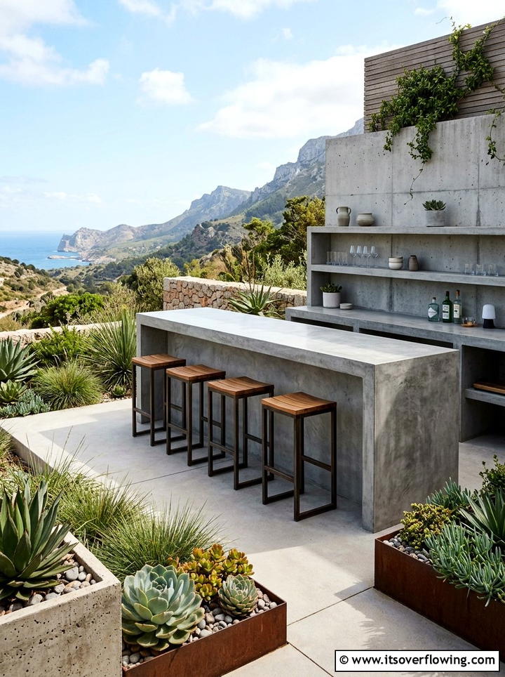 Concrete bar - 25 backyard ideas with bar area