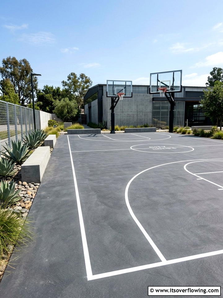 Concrete basketball court - 25 backyard ideas with sports court