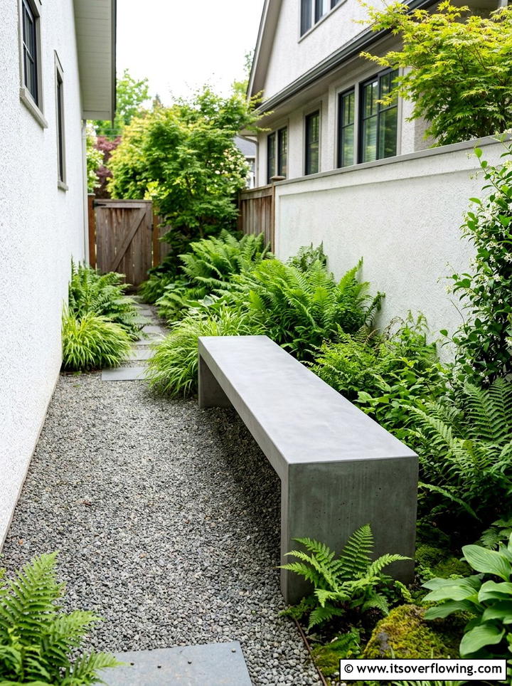 Concrete bench for narrow side yard - 25 backyard ideas with concrete bench