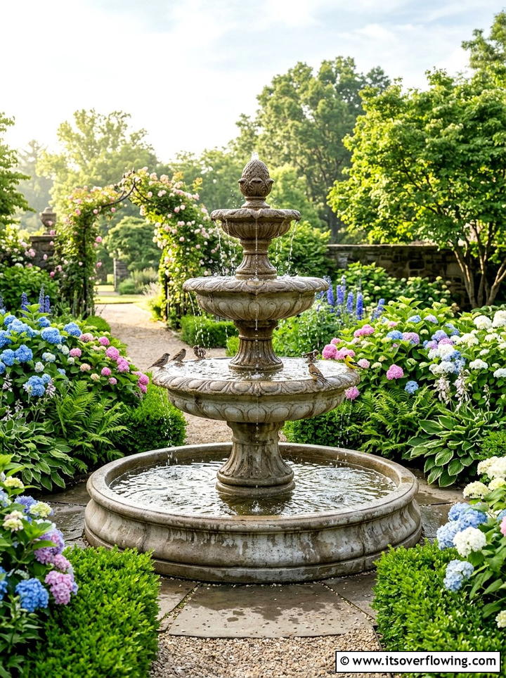 Concrete birdbath fountain - 25 backyard decorating ideas with garden art
