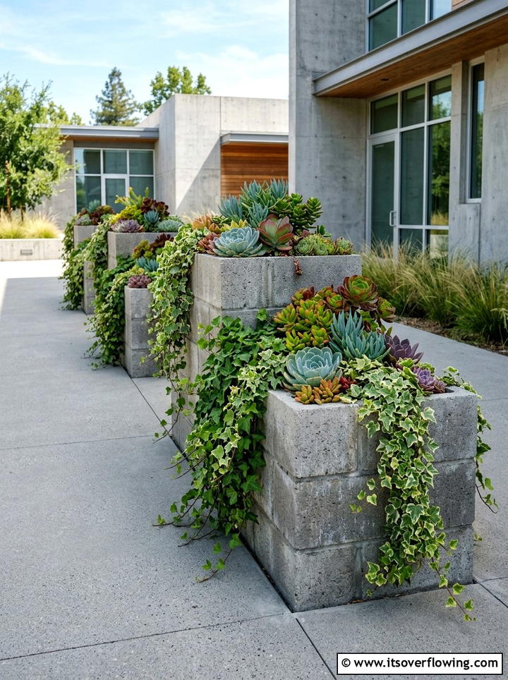 Concrete block planters - 25 backyard ideas with raised planter boxes
