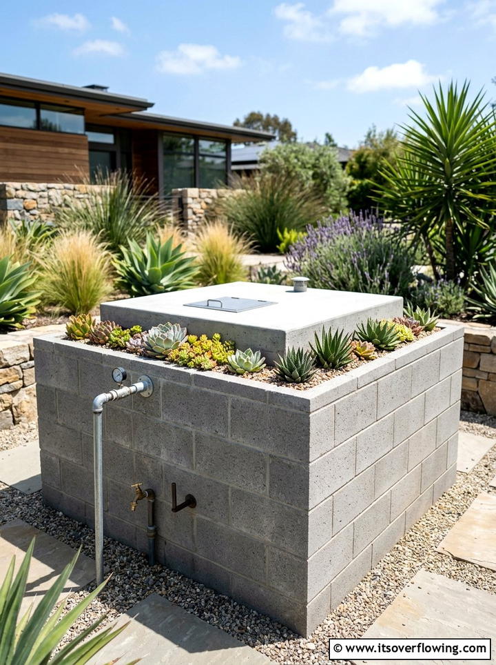 Concrete block water reservoir - 25 recycled garden ideas with rainwater collection