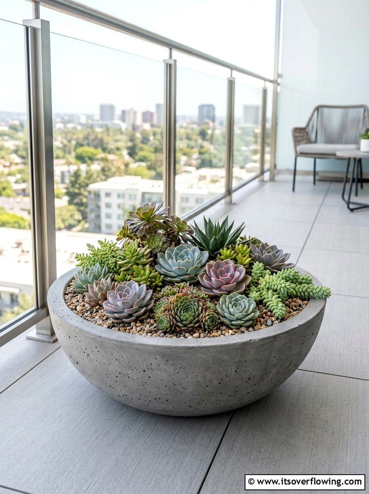 Concrete bowl succulent garden - 25 small garden ideas with succulents