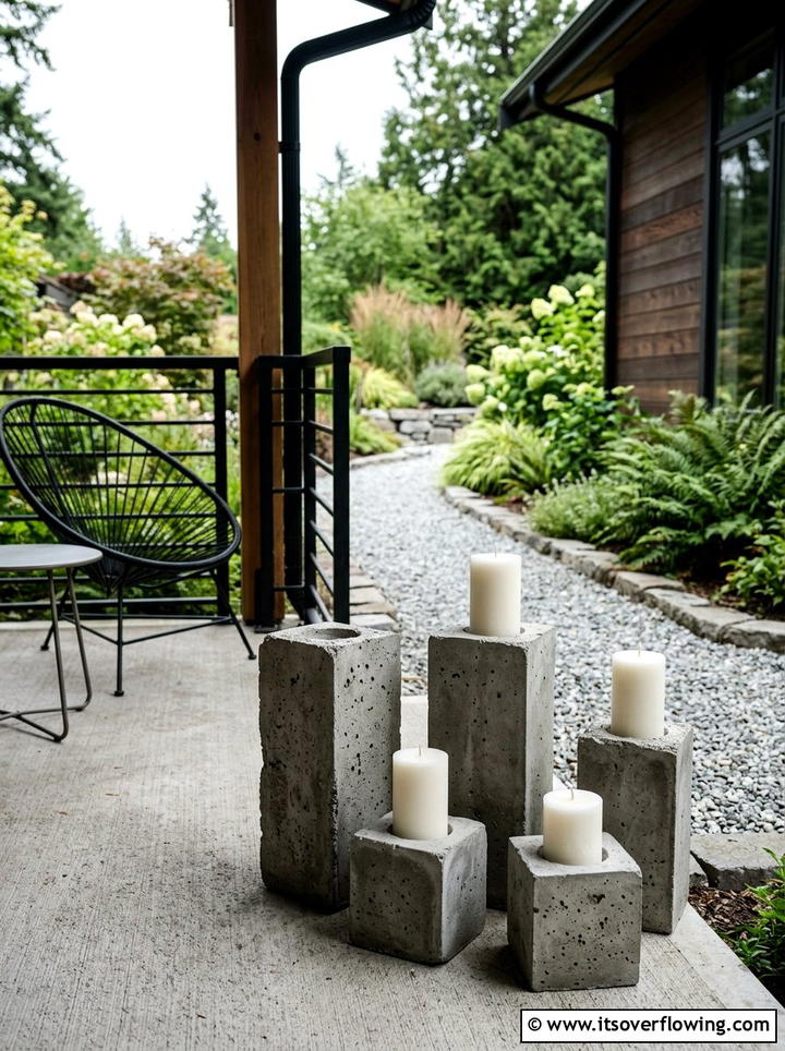 Concrete candle pillars - 25 front porch decor ideas with candle holders