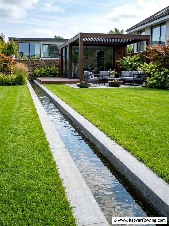 Concrete garden rill - 25 garden ideas with water features